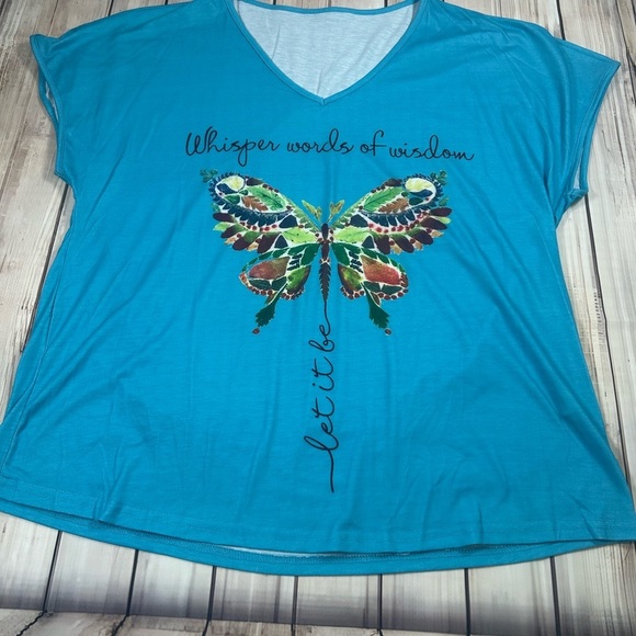 Blue Graphic Butterfly “Let it Bee” Women's VNeck Top. Size 3X - Picture 1 of 6